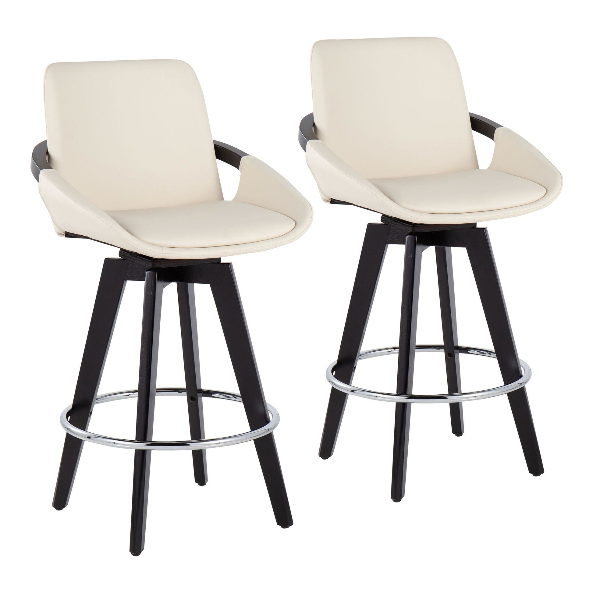 Cosmo Contemporary Fixed-Height Counter Stool with Swivel in Black Wood with Round Chrome Metal Footrest and Black Faux Leather Seat By LumiSource - Set of 2 | Counter Stools | Modishstore - 9