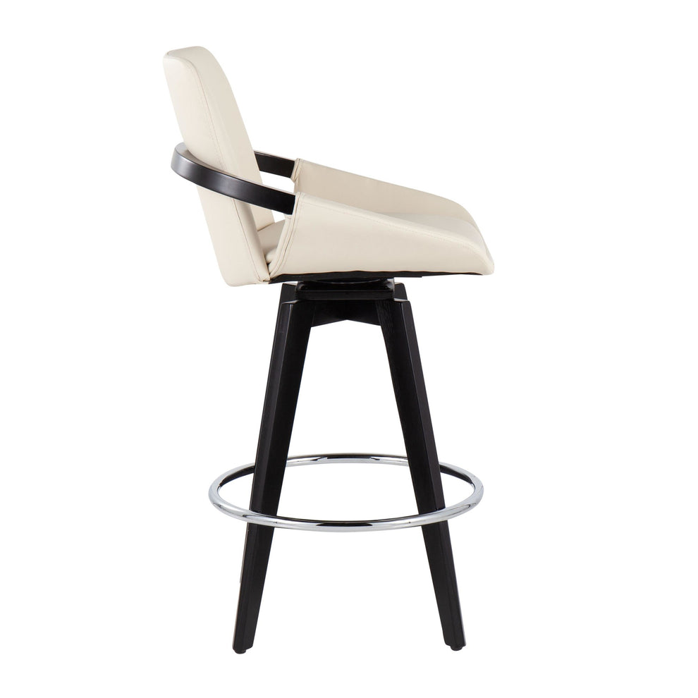 Cosmo Contemporary Fixed-Height Counter Stool with Swivel in Black Wood with Round Chrome Metal Footrest and Black Faux Leather Seat By LumiSource - Set of 2 | Counter Stools | Modishstore - 14