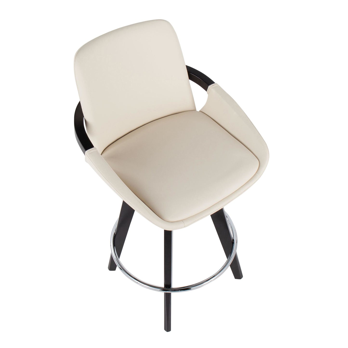 Cosmo Contemporary Fixed-Height Counter Stool with Swivel in Black Wood with Round Chrome Metal Footrest and Black Faux Leather Seat By LumiSource - Set of 2 | Counter Stools | Modishstore - 11