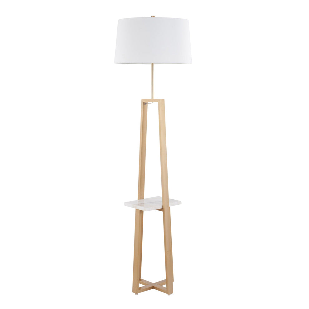 Cosmo Shelf Contemporary/Glam Floor Lamp in White Marble and Gold Metal with White Linen Shade By LumiSource | Floor Lamps | Modishstore - 7