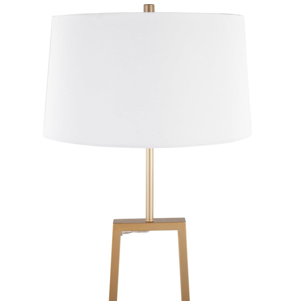 Cosmo Shelf Contemporary/Glam Floor Lamp in White Marble and Gold Metal with White Linen Shade By LumiSource | Floor Lamps | Modishstore - 2