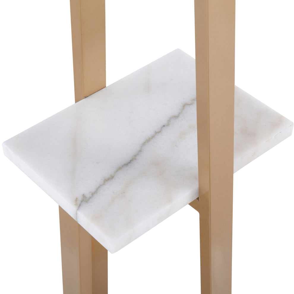 Cosmo Shelf Contemporary/Glam Floor Lamp in White Marble and Gold Metal with White Linen Shade By LumiSource | Floor Lamps | Modishstore - 3
