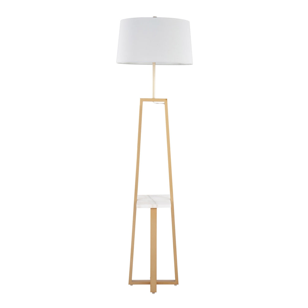 Cosmo Shelf Contemporary/Glam Floor Lamp in White Marble and Gold Metal with White Linen Shade By LumiSource | Floor Lamps | Modishstore - 8