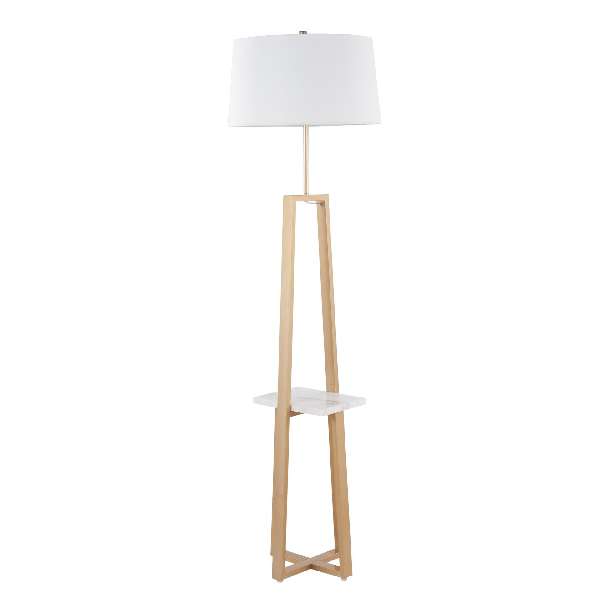 Cosmo Shelf Contemporary/Glam Floor Lamp in White Marble and Gold Metal with White Linen Shade By LumiSource | Floor Lamps | Modishstore