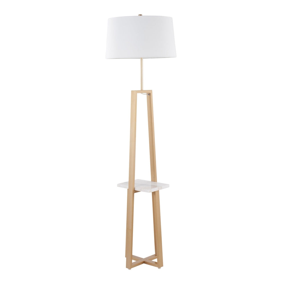 Cosmo Shelf Contemporary/Glam Floor Lamp in White Marble and Gold Metal with White Linen Shade By LumiSource | Floor Lamps | Modishstore