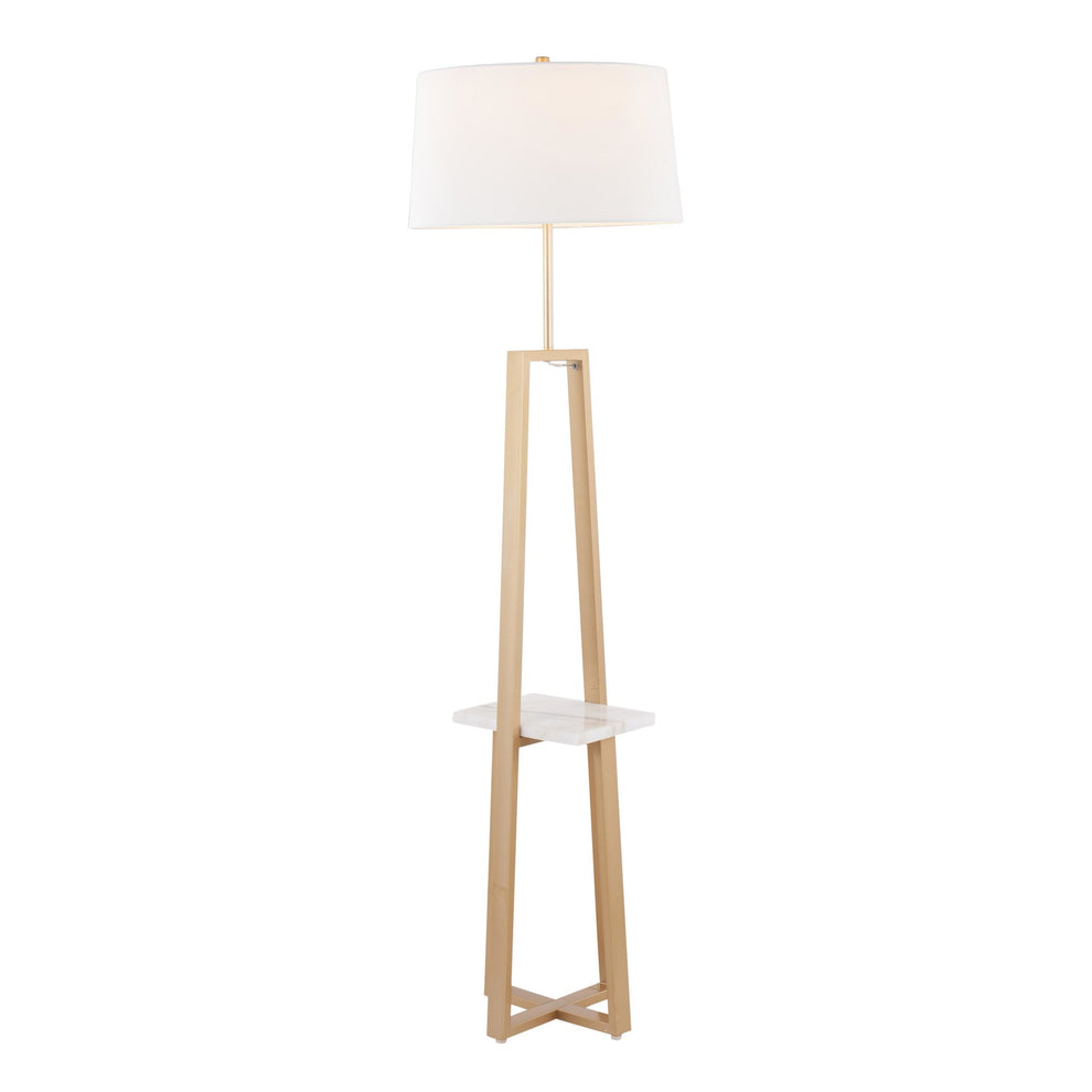 Cosmo Shelf Contemporary/Glam Floor Lamp in White Marble and Gold Metal with White Linen Shade By LumiSource | Floor Lamps | Modishstore - 5