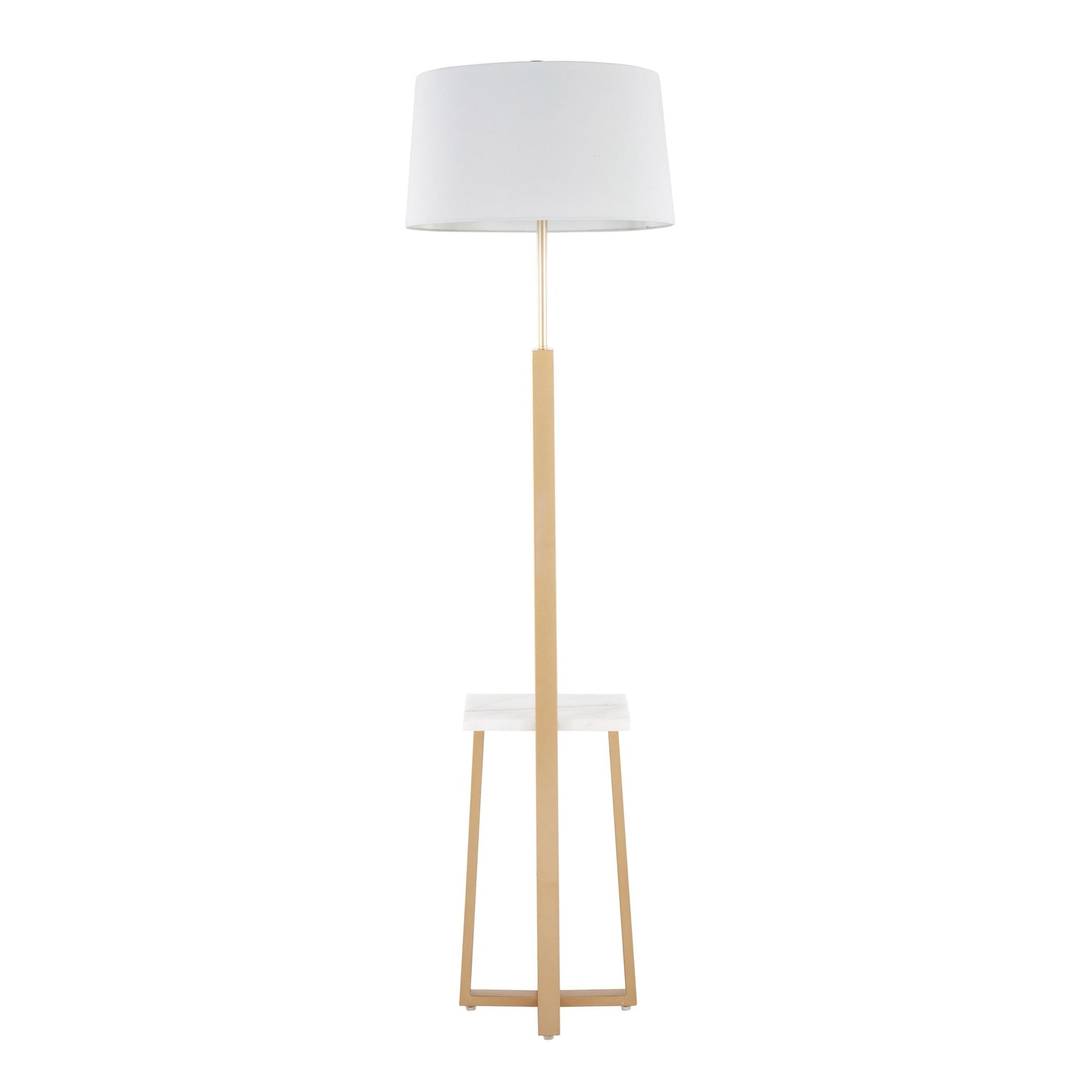 Cosmo Shelf Contemporary/Glam Floor Lamp in White Marble and Gold Metal with White Linen Shade By LumiSource | Floor Lamps | Modishstore - 6