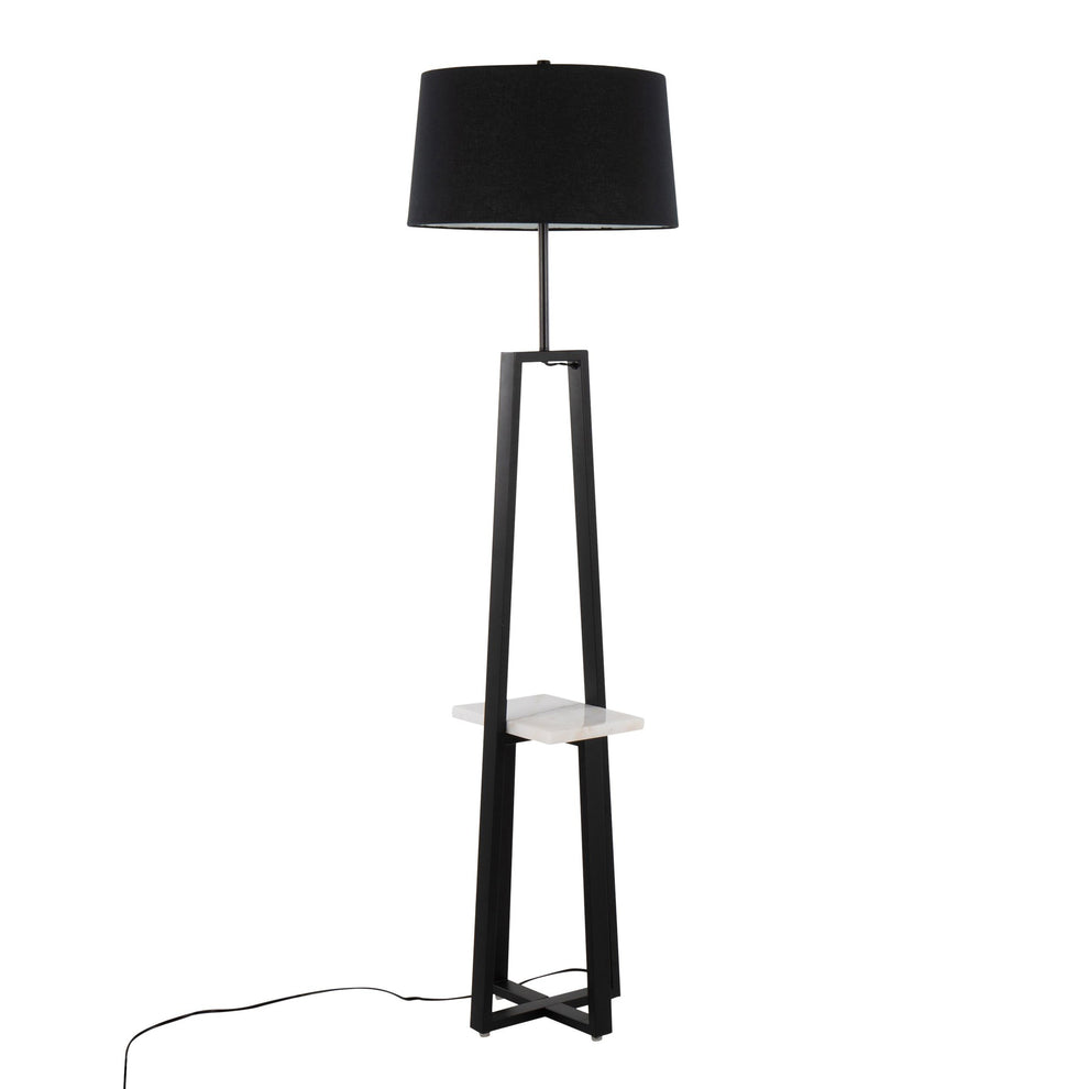 Cosmo Shelf Contemporary/Glam Floor Lamp in White Marble and Gold Metal with White Linen Shade By LumiSource | Floor Lamps | Modishstore - 9