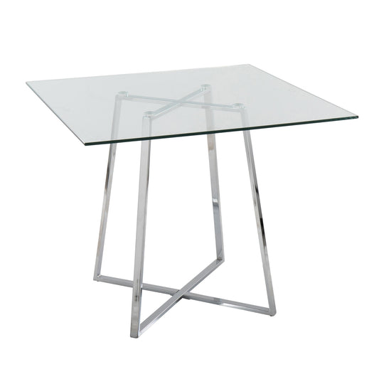 Cosmo Contemporary Square Dining Table with Chrome Metal Legs and Clear Glass Top By LumiSource | Dining Tables | Modishstore