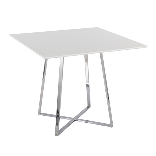 Cosmo Contemporary Square Dining Table with Chrome Metal Legs and White Wood Top By LumiSource | Dining Tables | Modishstore