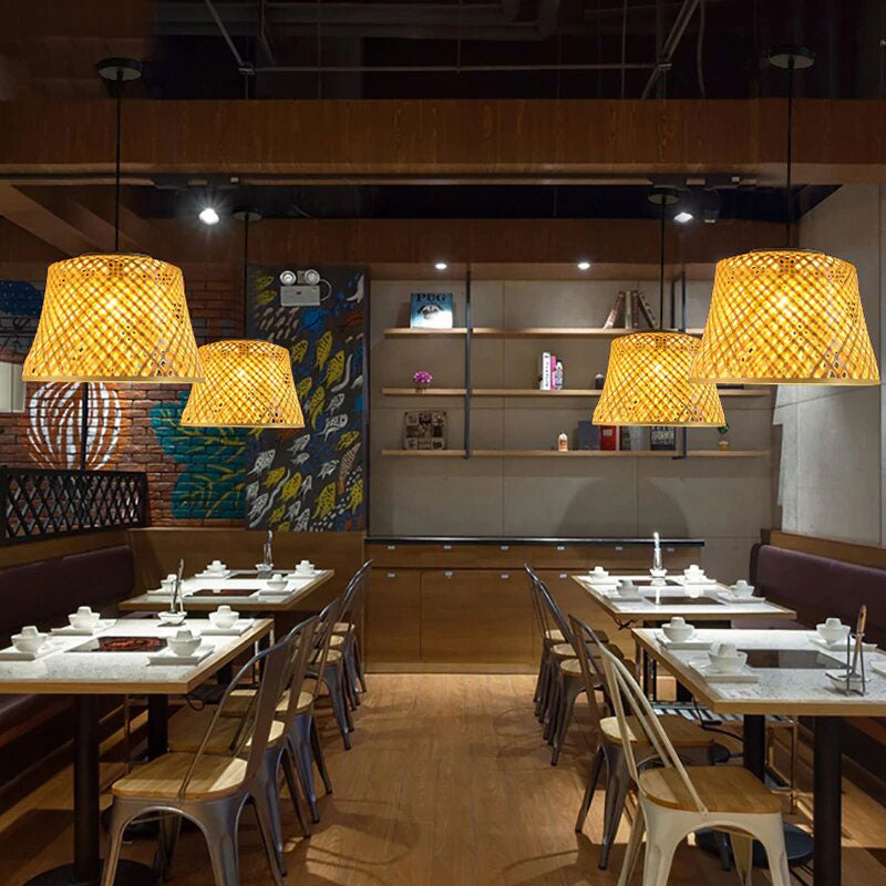 Bamboo Wicker Rattan Round Shade Pendant Light By Artisan Living-6