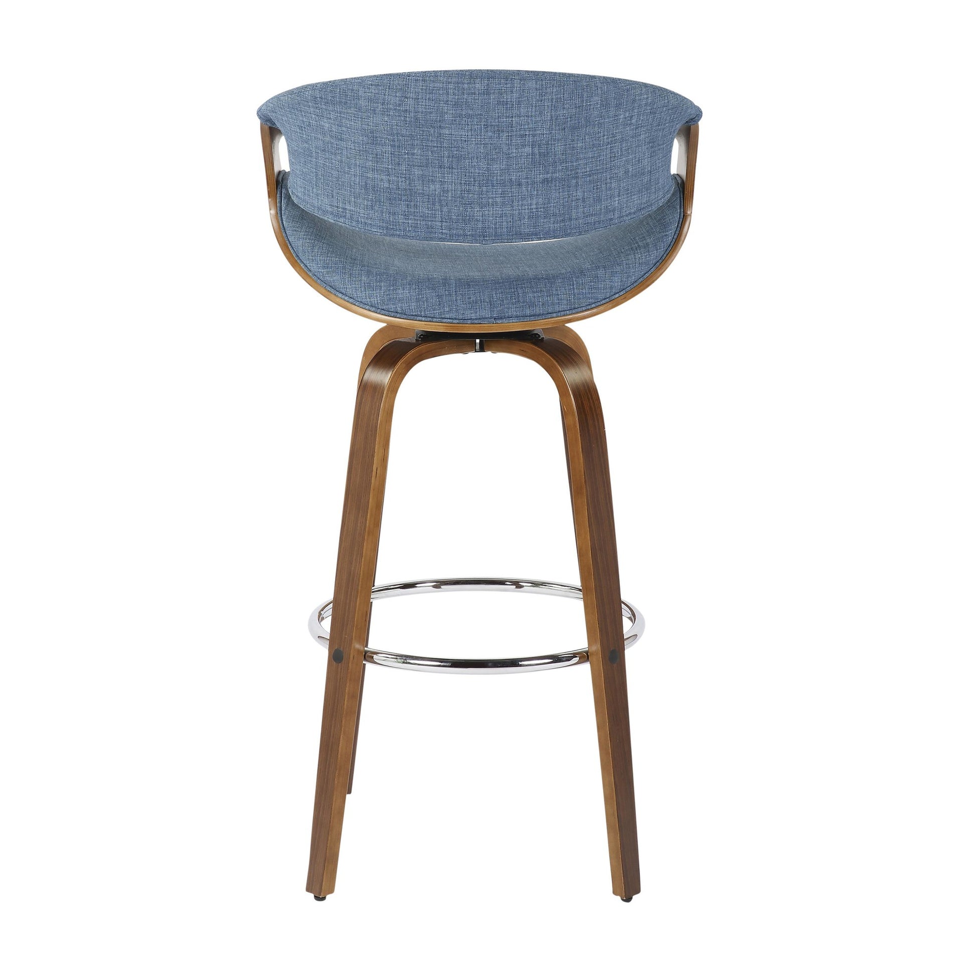 Curvini Mid-Century Modern Barstool in Walnut Wood and Blue Fabric By LumiSource - Set of 2 | Bar Stools | Modishstore - 11