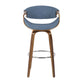 Curvini Mid-Century Modern Barstool in Walnut Wood and Blue Fabric By LumiSource - Set of 2 | Bar Stools | Modishstore - 3