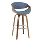 Curvini Mid-Century Modern Barstool in Walnut Wood and Blue Fabric By LumiSource - Set of 2 | Bar Stools | Modishstore - 8