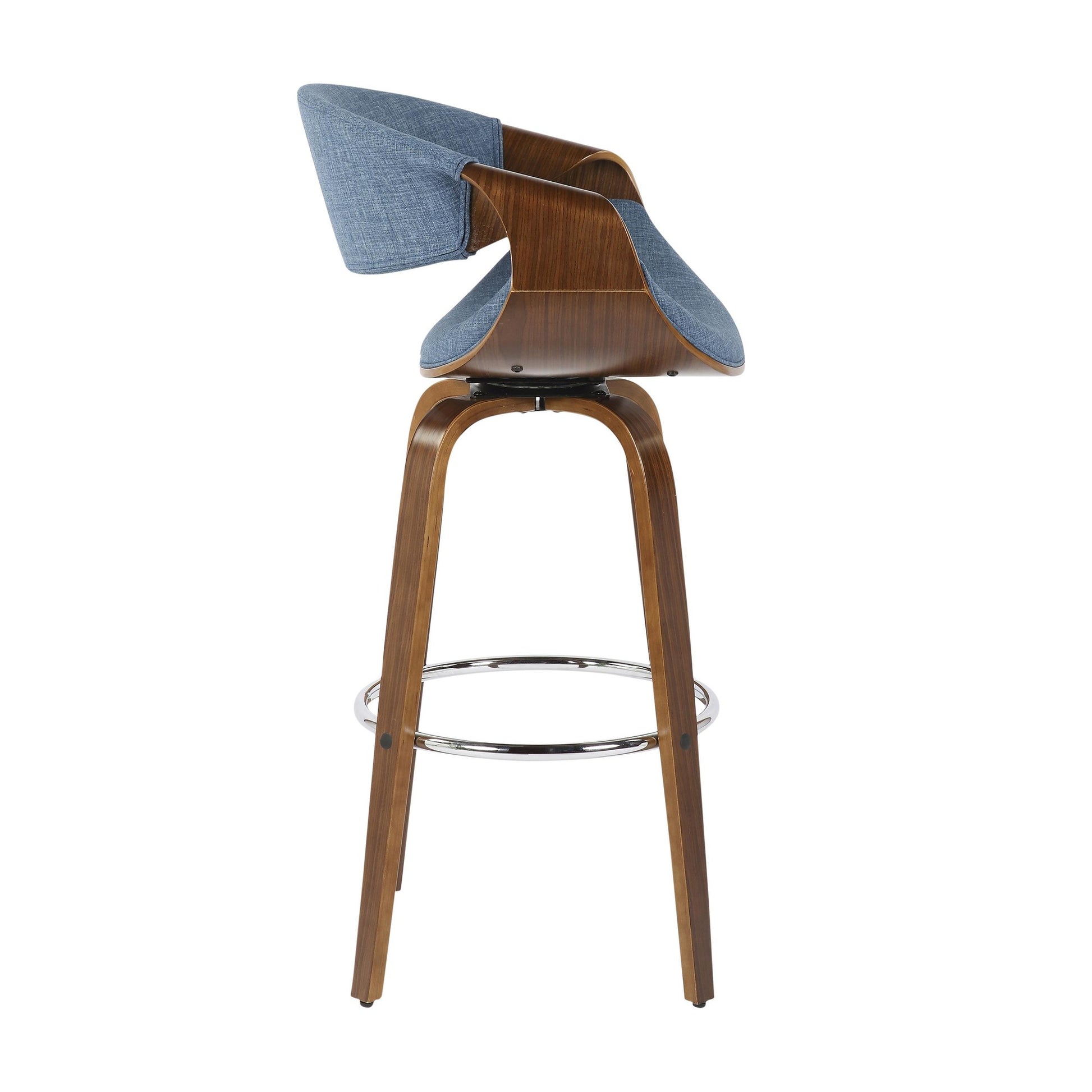 Curvini Mid-Century Modern Barstool in Walnut Wood and Blue Fabric By LumiSource - Set of 2 | Bar Stools | Modishstore - 9