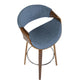 Curvini Mid-Century Modern Barstool in Walnut Wood and Blue Fabric By LumiSource - Set of 2 | Bar Stools | Modishstore - 4