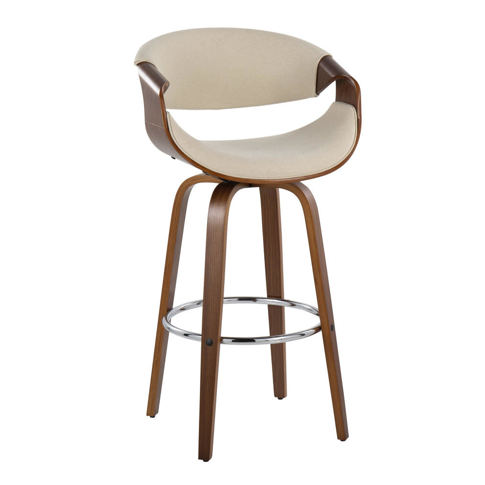 Curvini Mid-Century Modern Barstool in Walnut Wood and Blue Fabric By LumiSource - Set of 2 | Bar Stools | Modishstore - 19