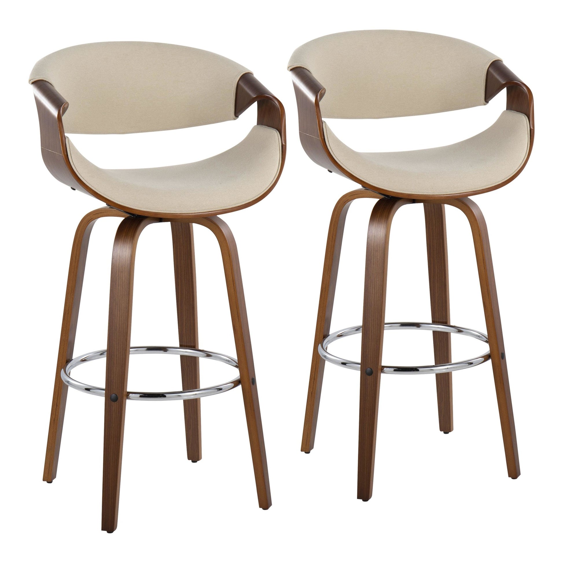 Curvini Mid-Century Modern Barstool in Walnut Wood and Blue Fabric By LumiSource - Set of 2 | Bar Stools | Modishstore - 12