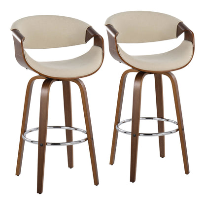 Curvini Mid-Century Modern Barstool in Walnut Wood and Blue Fabric By LumiSource - Set of 2 | Bar Stools | Modishstore - 12