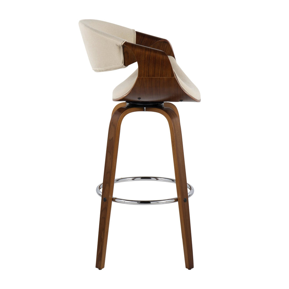 Curvini Mid-Century Modern Barstool in Walnut Wood and Blue Fabric By LumiSource - Set of 2 | Bar Stools | Modishstore - 13