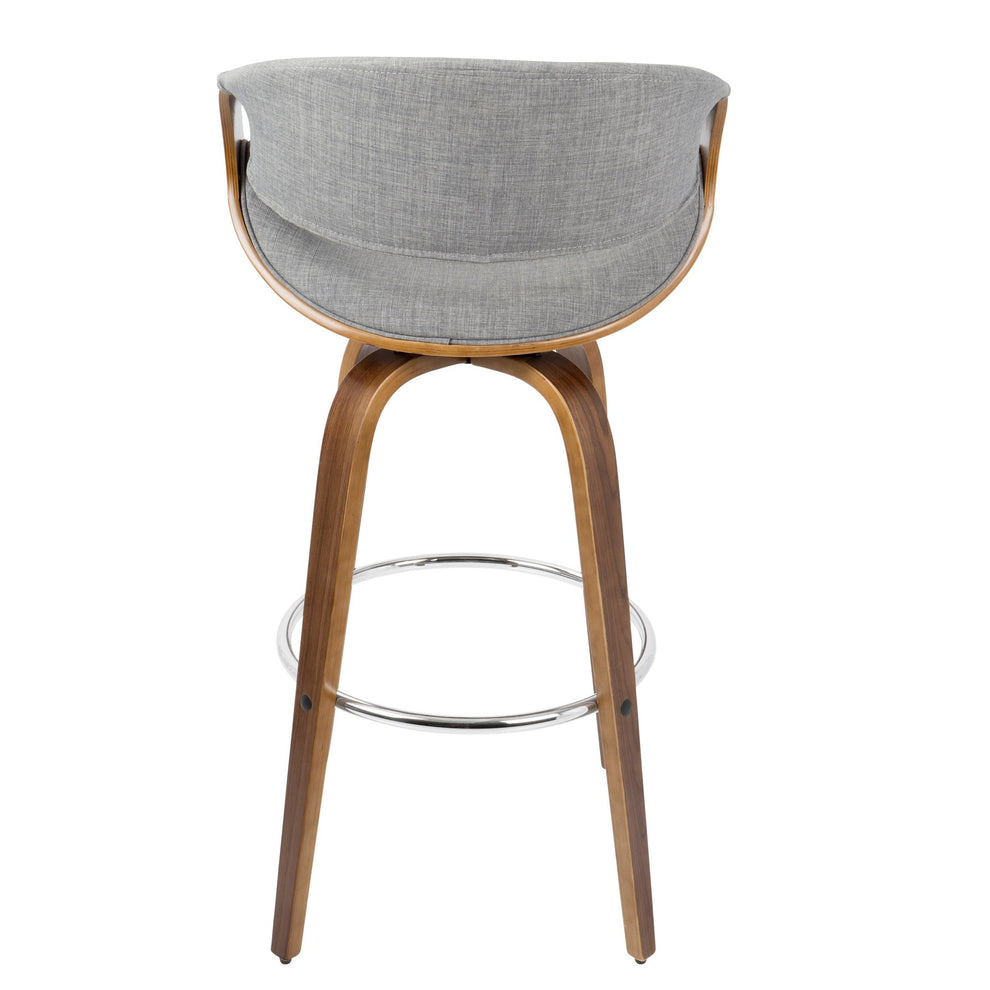 Curvini Mid-Century Modern Barstool in Walnut Wood and Blue Fabric By LumiSource - Set of 2 | Bar Stools | Modishstore - 23