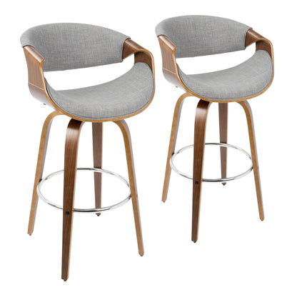 Curvini Mid-Century Modern Barstool in Walnut Wood and Blue Fabric By LumiSource - Set of 2 | Bar Stools | Modishstore - 22