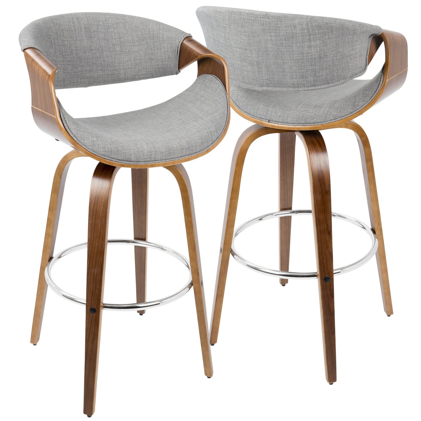 Curvini Mid-Century Modern Barstool in Walnut Wood and Blue Fabric By LumiSource - Set of 2 | Bar Stools | Modishstore - 29