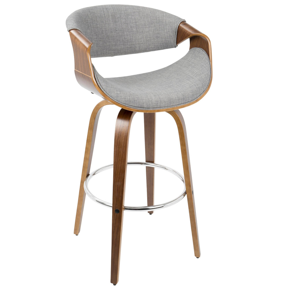 Curvini Mid-Century Modern Barstool in Walnut Wood and Blue Fabric By LumiSource - Set of 2 | Bar Stools | Modishstore - 30