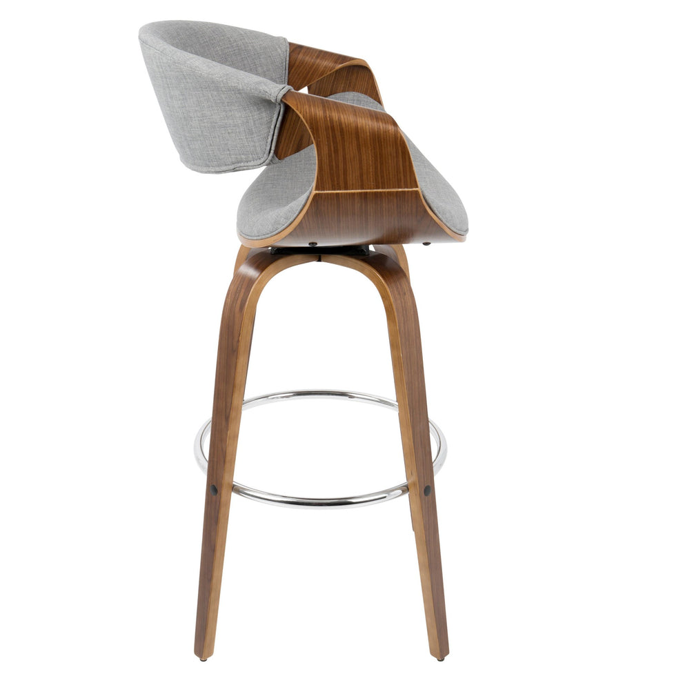 Curvini Mid-Century Modern Barstool in Walnut Wood and Blue Fabric By LumiSource - Set of 2 | Bar Stools | Modishstore - 31