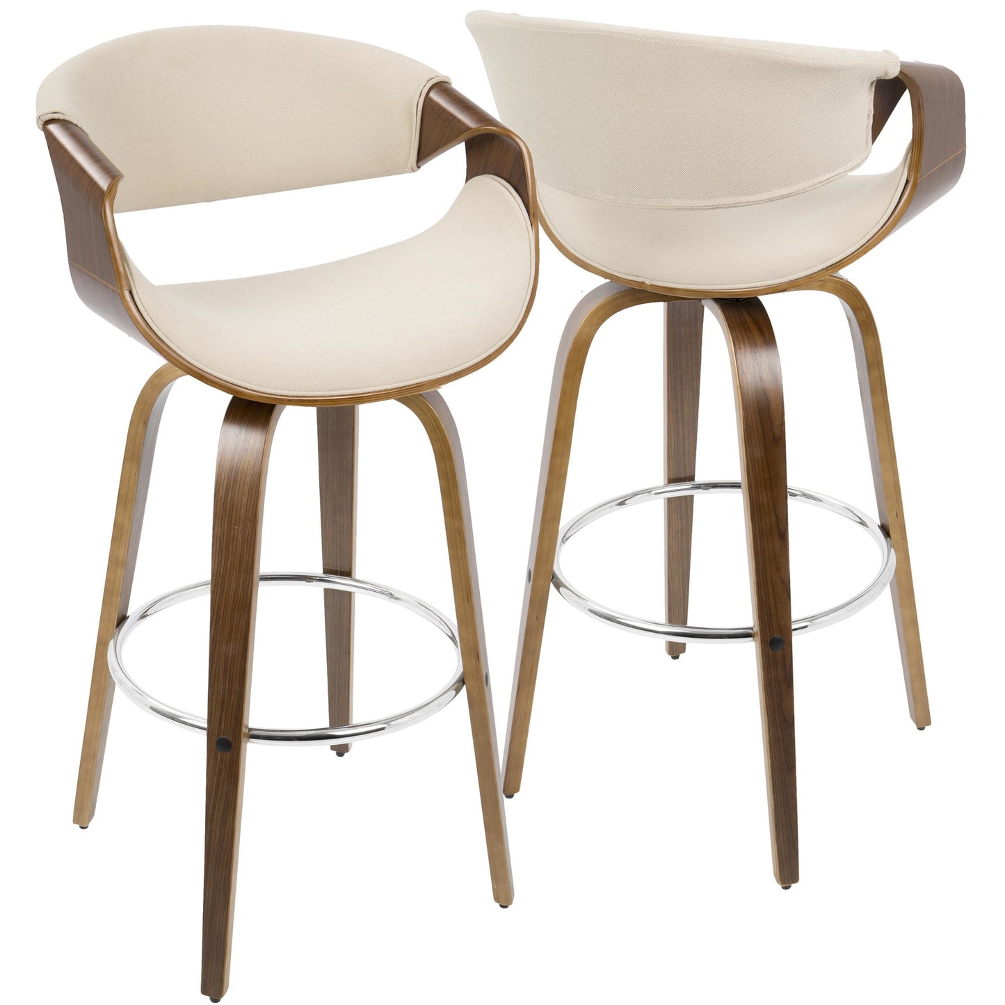 Curvini Mid-Century Modern Barstool in Walnut Wood and Blue Fabric By LumiSource - Set of 2 | Bar Stools | Modishstore - 20