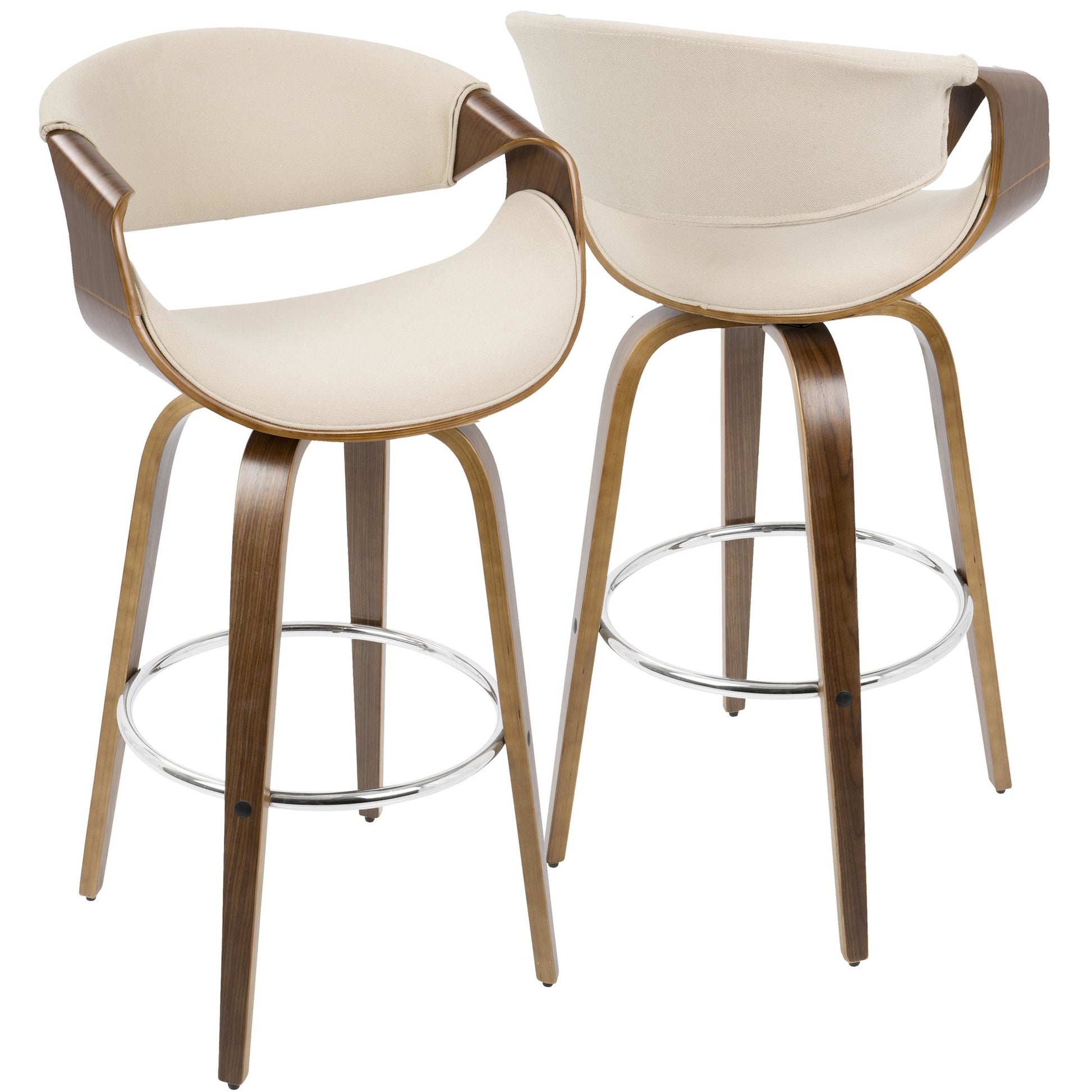 Curvini Mid-Century Modern Barstool in Walnut Wood and Blue Fabric By LumiSource - Set of 2 | Bar Stools | Modishstore - 20