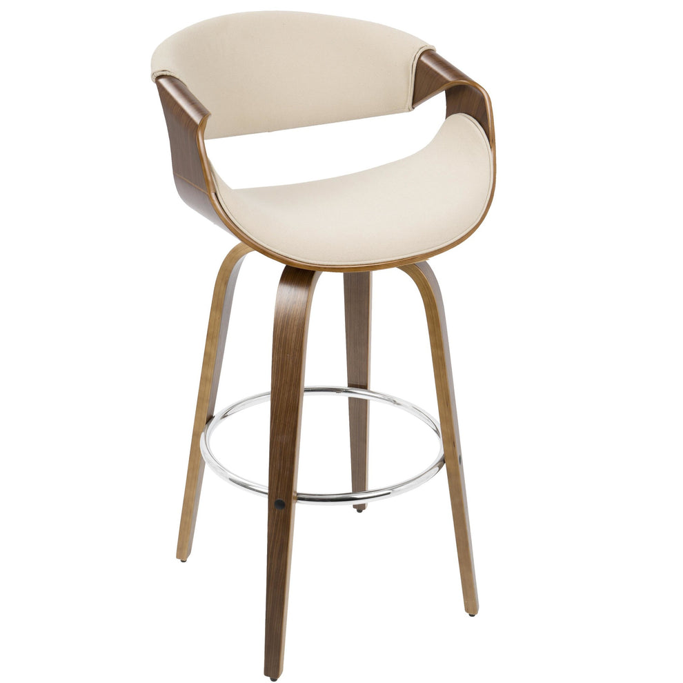 Curvini Mid-Century Modern Barstool in Walnut Wood and Blue Fabric By LumiSource - Set of 2 | Bar Stools | Modishstore - 21