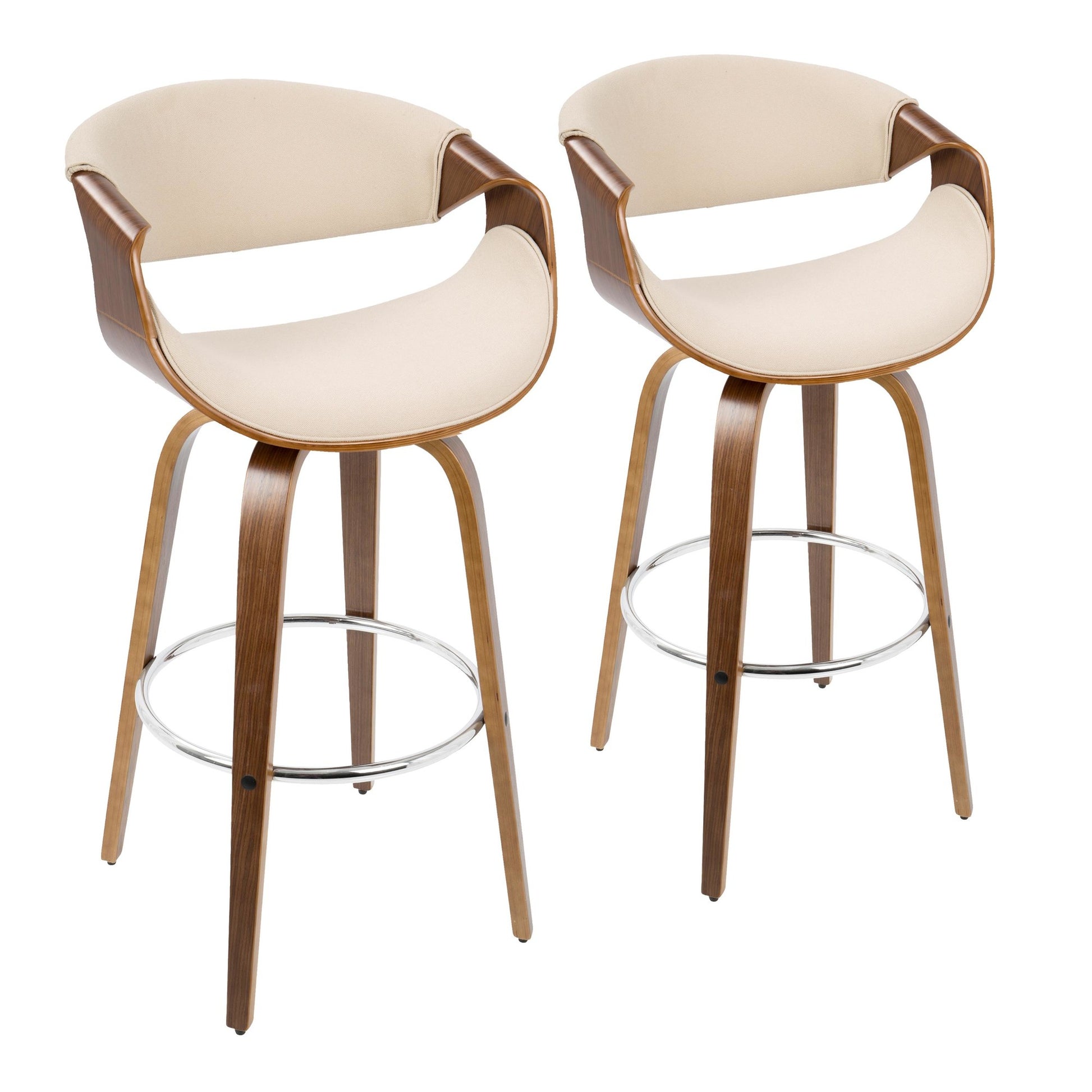 Curvini Mid-Century Modern Barstool in Walnut Wood and Blue Fabric By LumiSource - Set of 2 | Bar Stools | Modishstore - 18