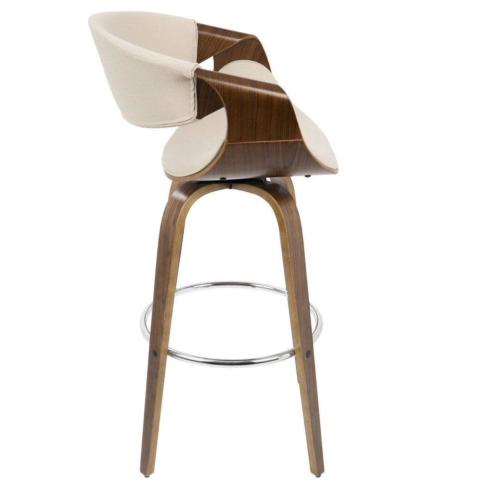 Curvini Mid-Century Modern Barstool in Walnut Wood and Blue Fabric By LumiSource - Set of 2 | Bar Stools | Modishstore - 14