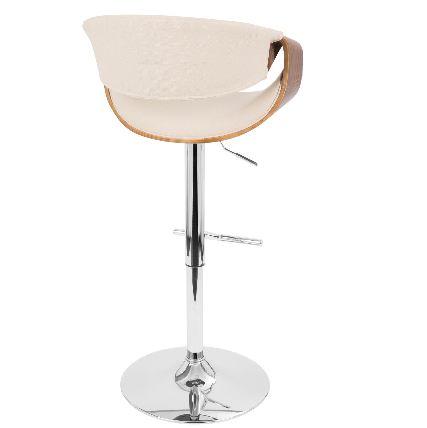 Curvo Mid-Century Modern Adjustable Barstool with Swivel in Chrome, Walnut and Cream Fabric By LumiSource - Set of 2 | Bar Stools | Modishstore - 10