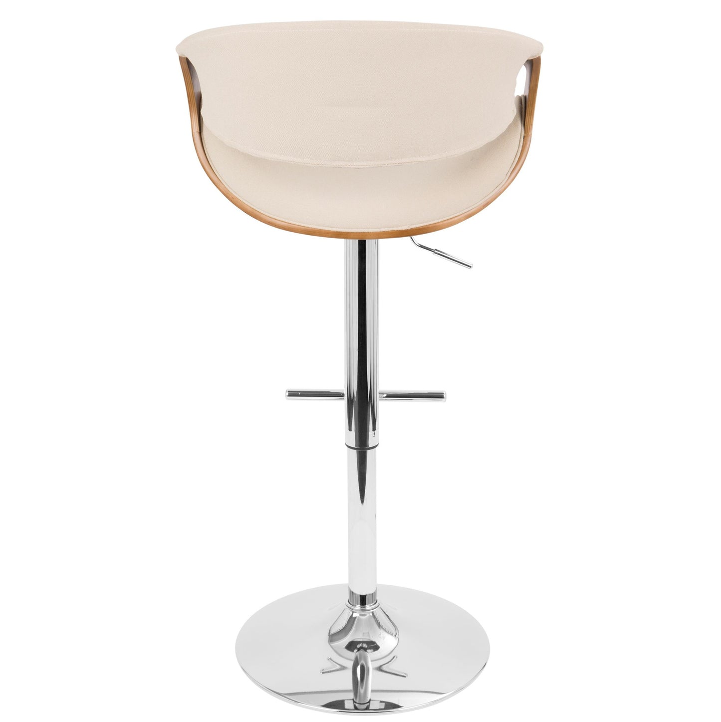 Curvo Mid-Century Modern Adjustable Barstool with Swivel in Chrome, Walnut and Cream Fabric By LumiSource - Set of 2 | Bar Stools | Modishstore - 3