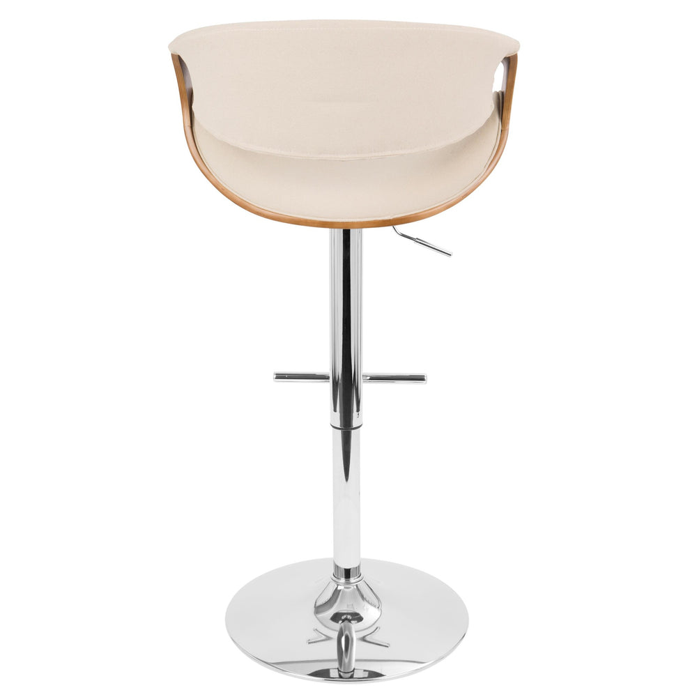 Curvo Mid-Century Modern Adjustable Barstool with Swivel in Chrome, Walnut and Cream Fabric By LumiSource - Set of 2 | Bar Stools | Modishstore - 3
