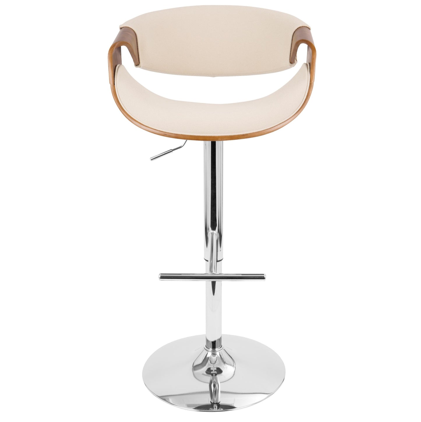 Curvo Mid-Century Modern Adjustable Barstool with Swivel in Chrome, Walnut and Cream Fabric By LumiSource - Set of 2 | Bar Stools | Modishstore - 4