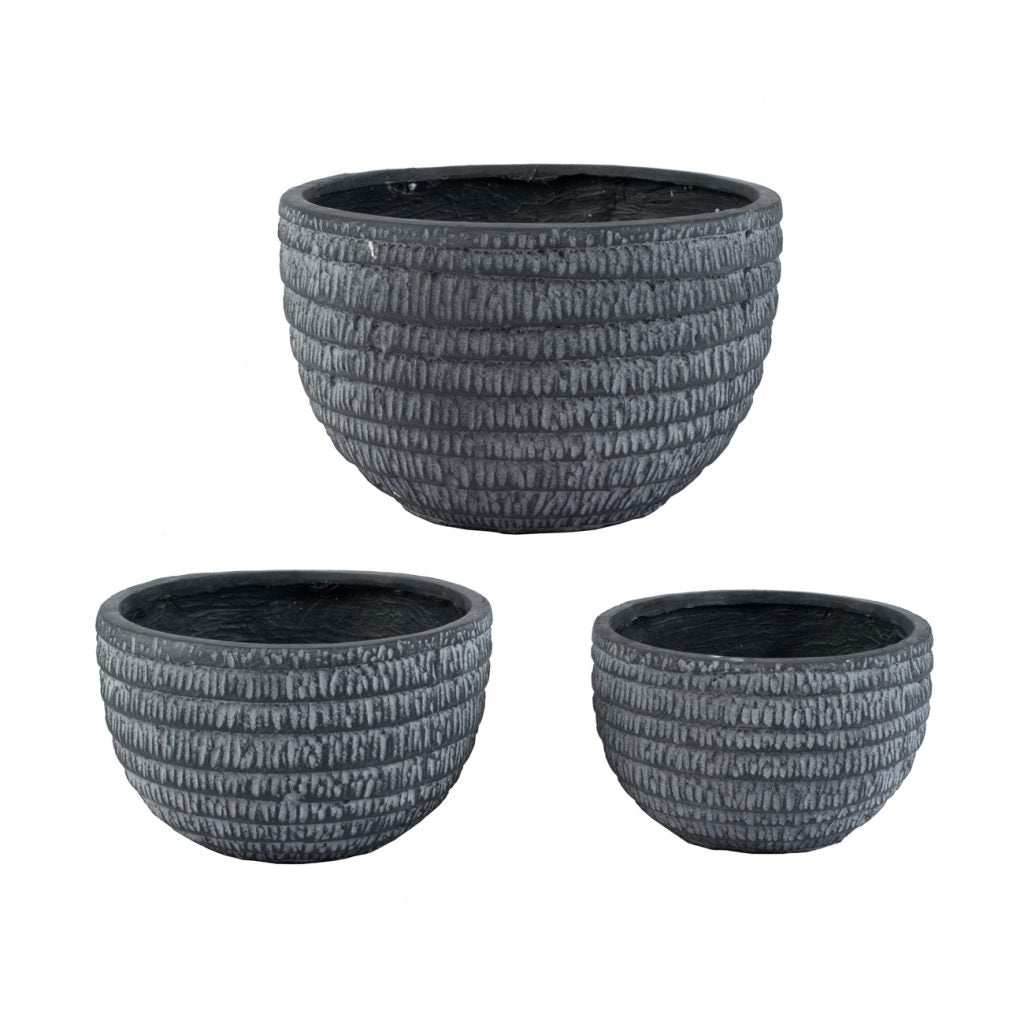 A&B Home Three Low Round Pots with White Net Finish | Outdoor Planters, Troughs & Cachepots | Modishstore