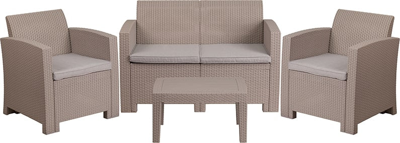 5 Piece Outdoor Faux Rattan Chair, Loveseat and Table Set in Light Gray by Flash Furniture | Outdoor Sofas, Loveseats & Sectionals | Modishstore-2
