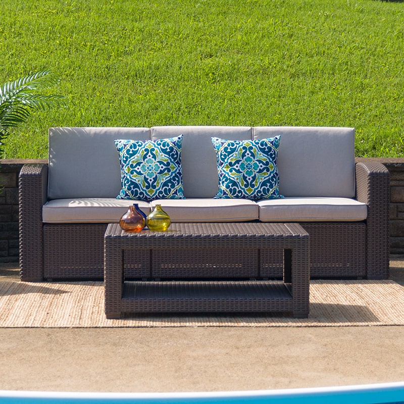 Chocolate Brown Faux Rattan Coffee Table by Flash Furniture | Outdoor Tables | Modishstore - 2