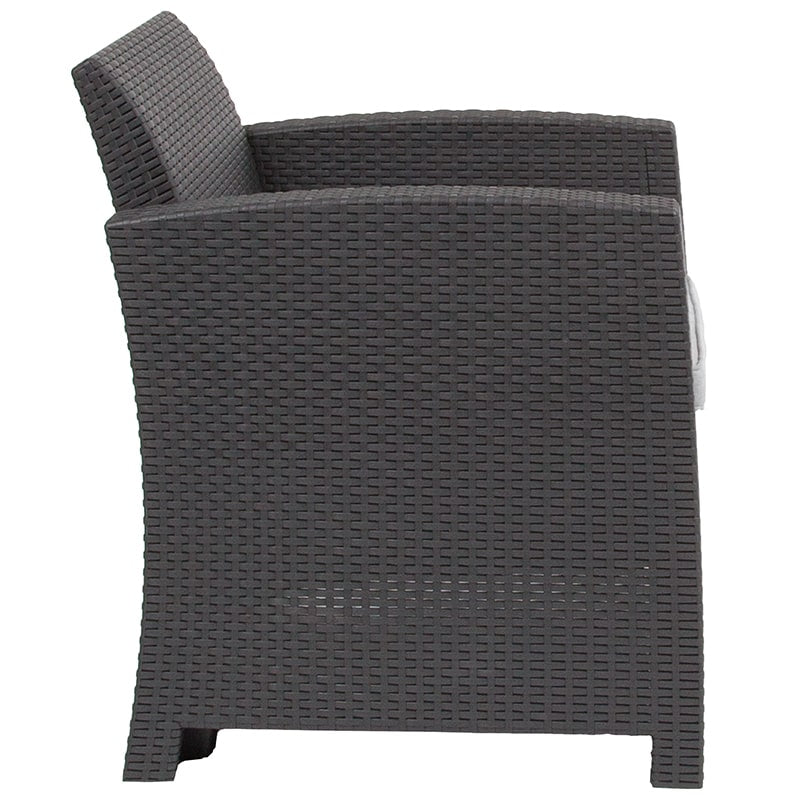 Dark Gray Faux Rattan Chair with All-Weather Light Gray Cushion by Flash Furniture | Outdoor Chairs | Modishstore-3