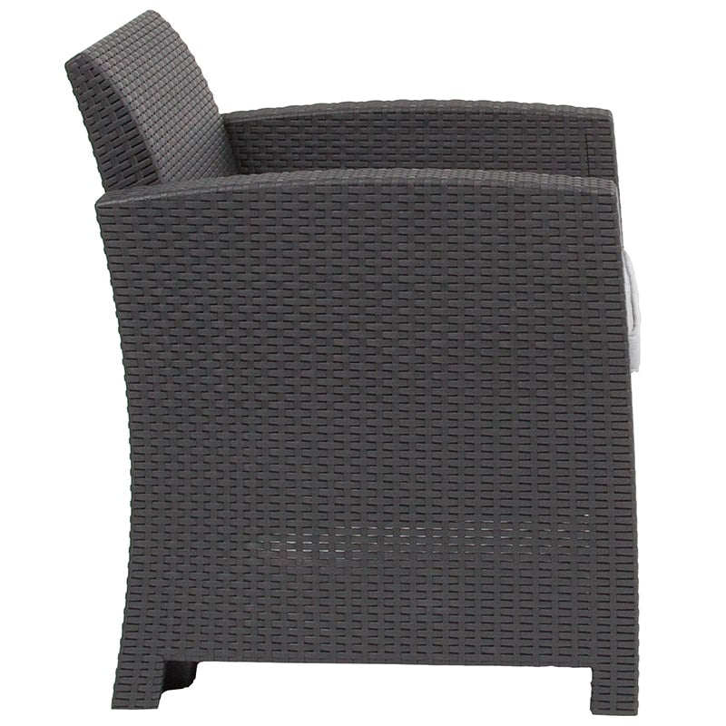 Dark Gray Faux Rattan Chair with All-Weather Light Gray Cushion by Flash Furniture | Outdoor Chairs | Modishstore - 3
