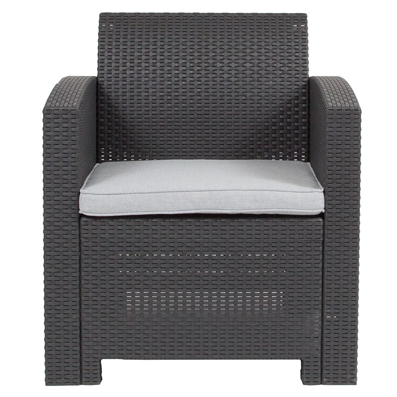 Dark Gray Faux Rattan Chair with All-Weather Light Gray Cushion by Flash Furniture | Outdoor Chairs | Modishstore - 5