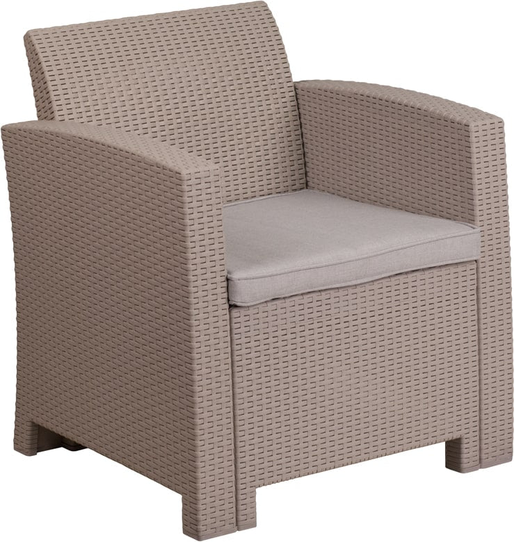 Light Gray Faux Rattan Chair with All-Weather Light Gray Cushion by Flash Furniture | Outdoor Chairs | Modishstore - 5
