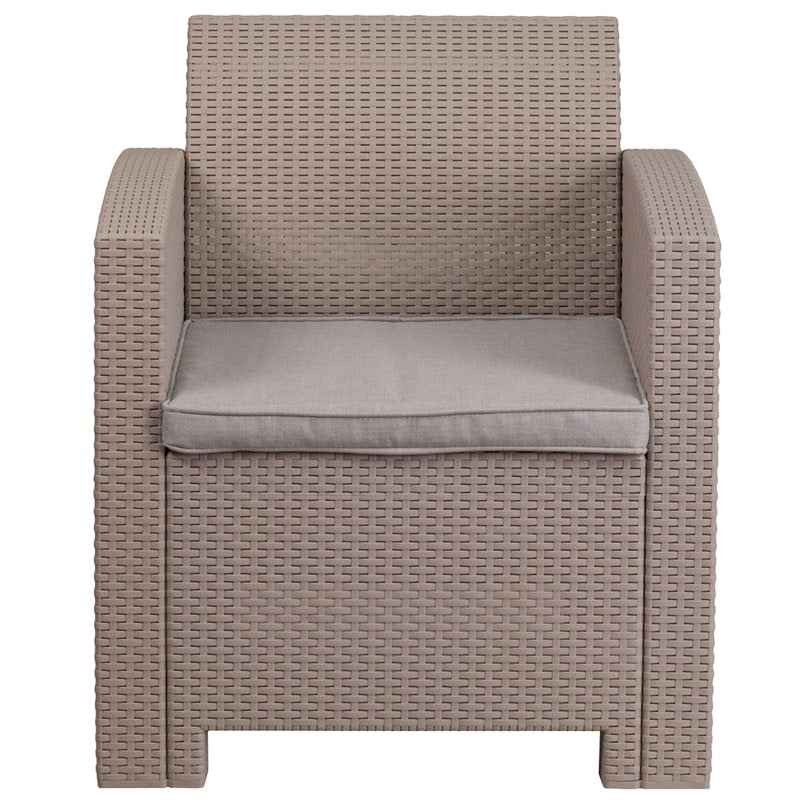 Light Gray Faux Rattan Chair with All-Weather Light Gray Cushion by Flash Furniture | Outdoor Chairs | Modishstore - 4