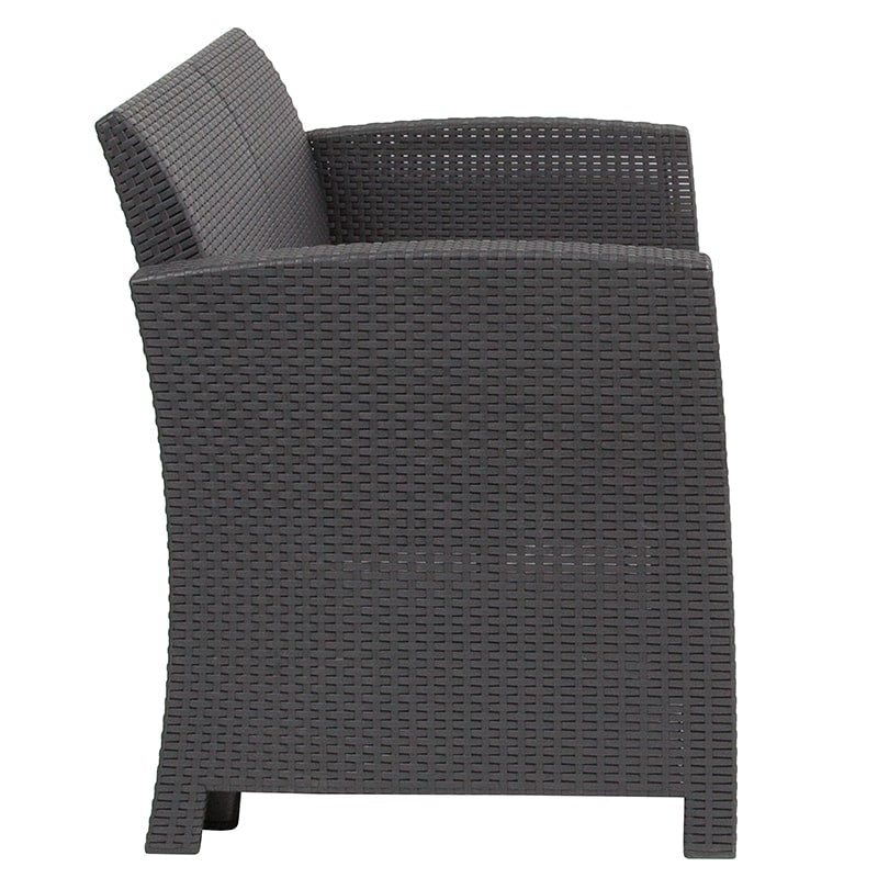Dark Gray Faux Rattan Loveseat with All-Weather Light Gray Cushions by Flash Furniture | Outdoor Sofas, Loveseats & Sectionals | Modishstore-2