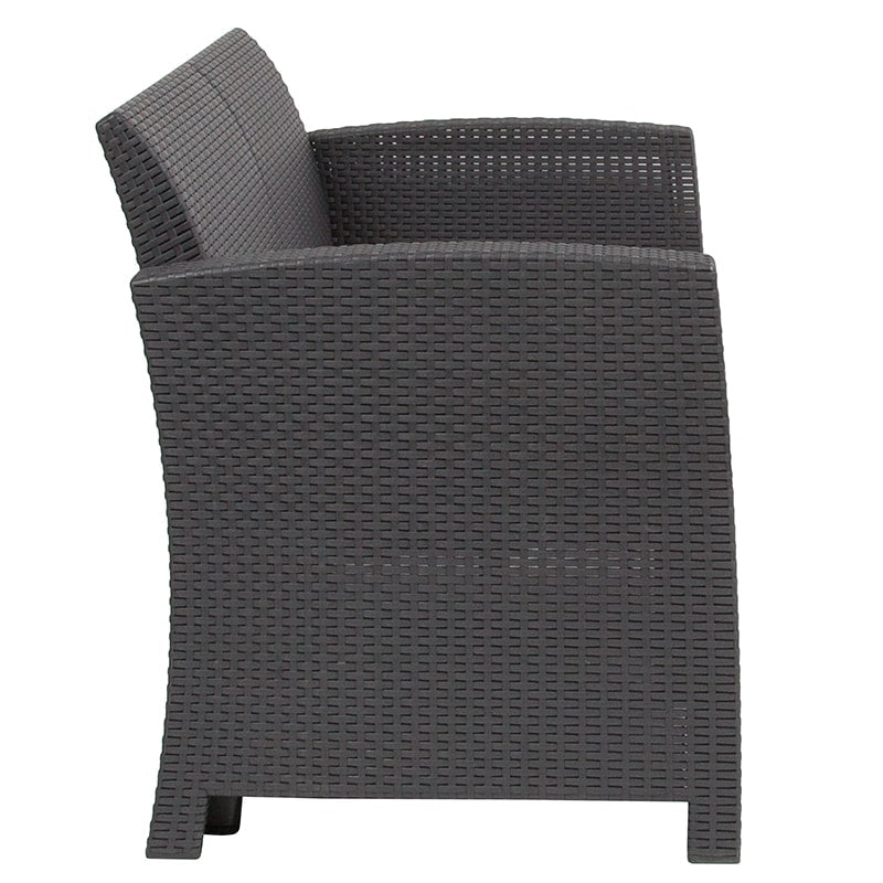 Dark Gray Faux Rattan Loveseat with All-Weather Light Gray Cushions by Flash Furniture | Outdoor Sofas, Loveseats & Sectionals | Modishstore - 2