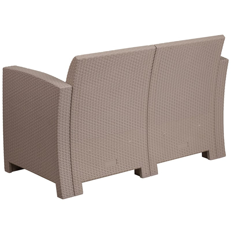 Light Gray Faux Rattan Loveseat with All-Weather Light Gray Cushions by Flash Furniture | Outdoor Sofas, Loveseats & Sectionals | Modishstore - 2