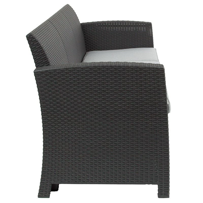 Dark Gray Faux Rattan Sofa with All-Weather Light Gray Cushions by Flash Furniture | Outdoor Sofas, Loveseats & Sectionals | Modishstore - 2